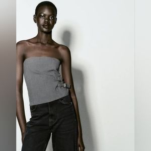 Zara Strapless Grey Buckle Top
